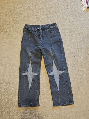 Aelfric Eden Men Jeans Straight Black with Gray Star Panels